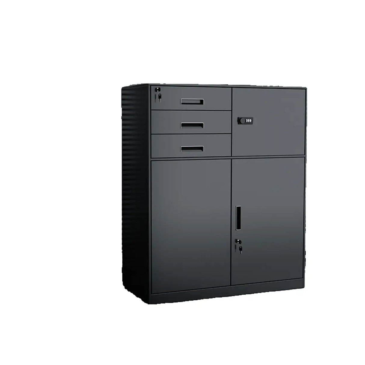 Tall Coffee Steel Vertical Cabinet with Locking Drawers Image - 2