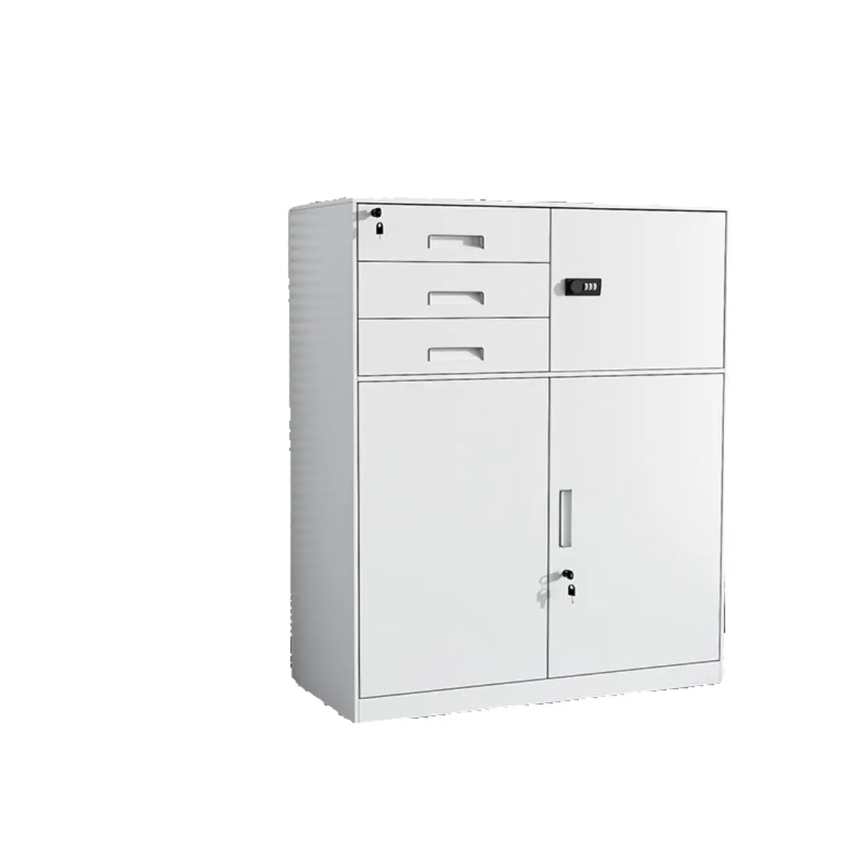 Tall Coffee Steel Vertical Cabinet with Locking Drawers Image - 3