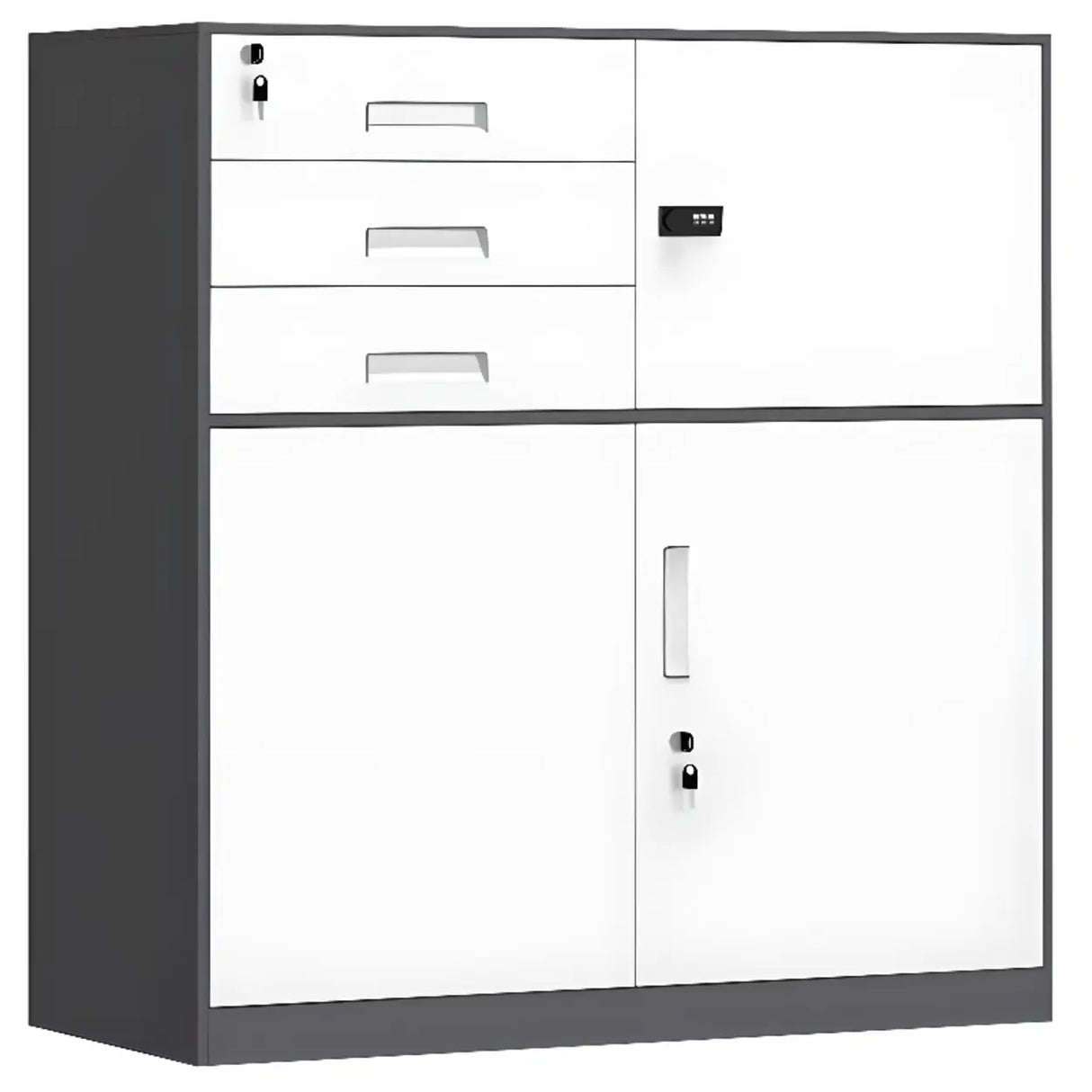 Tall Coffee Steel Vertical Cabinet with Locking Drawers Image - 4