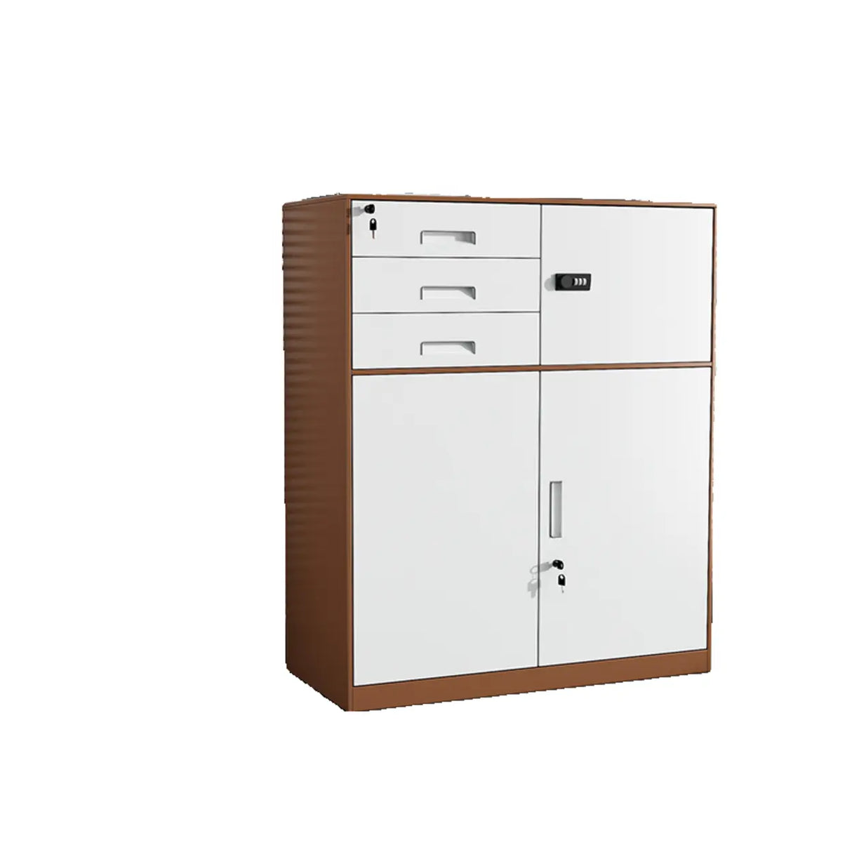 Tall Coffee Steel Vertical Cabinet with Locking Drawers Image - 5