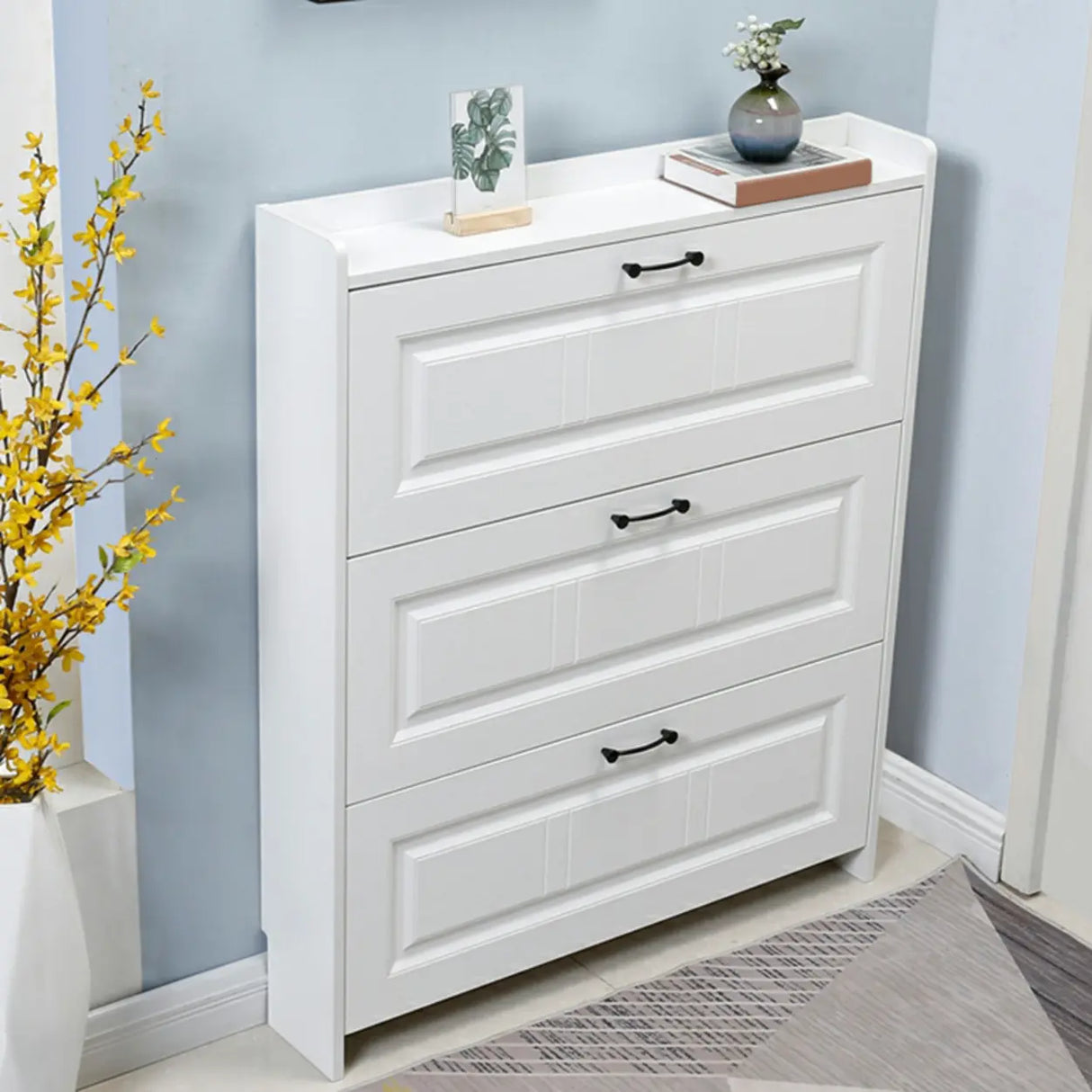 Tall Hallway White Large Capacity Drop Front Shoe Storage Image - 3