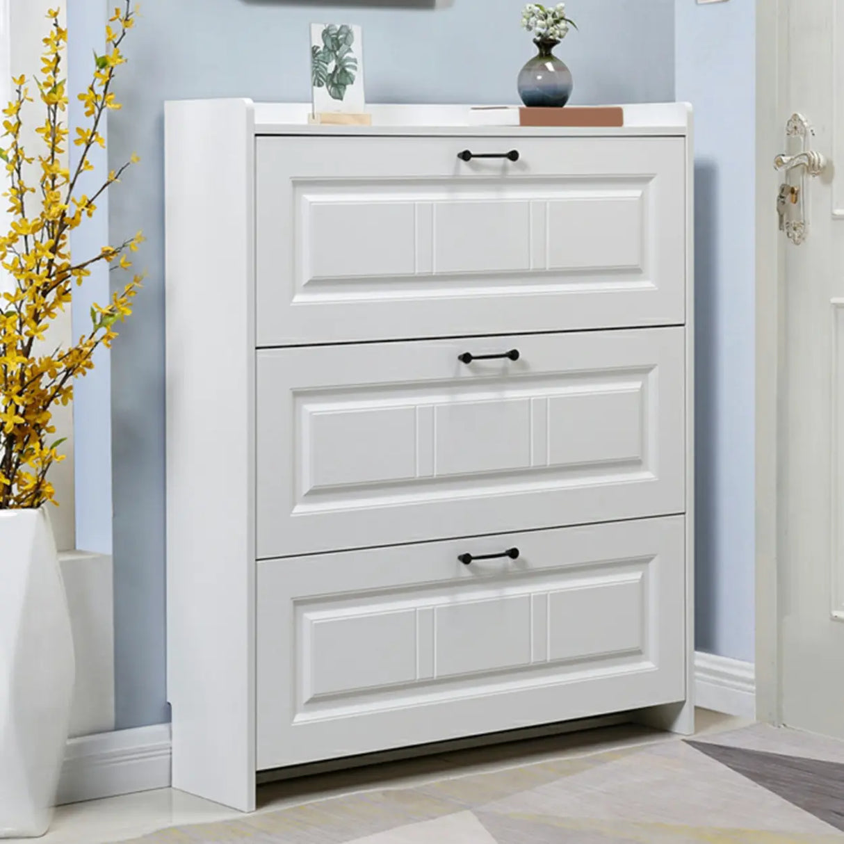 Tall Hallway White Large Capacity Drop Front Shoe Storage Image - 9