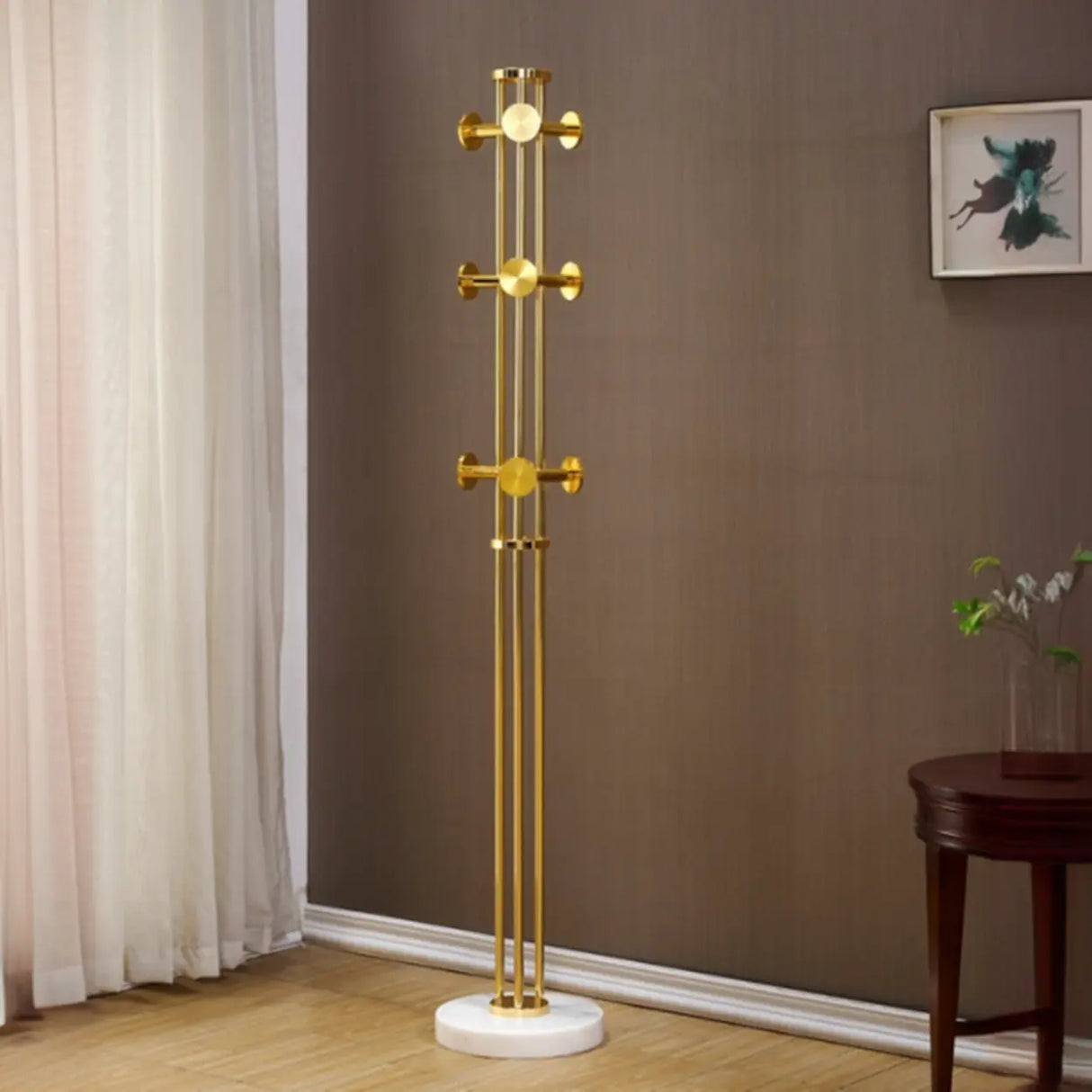 Tall Metal Gold-Black Freestanding Hooks Coat Rack Image - 4