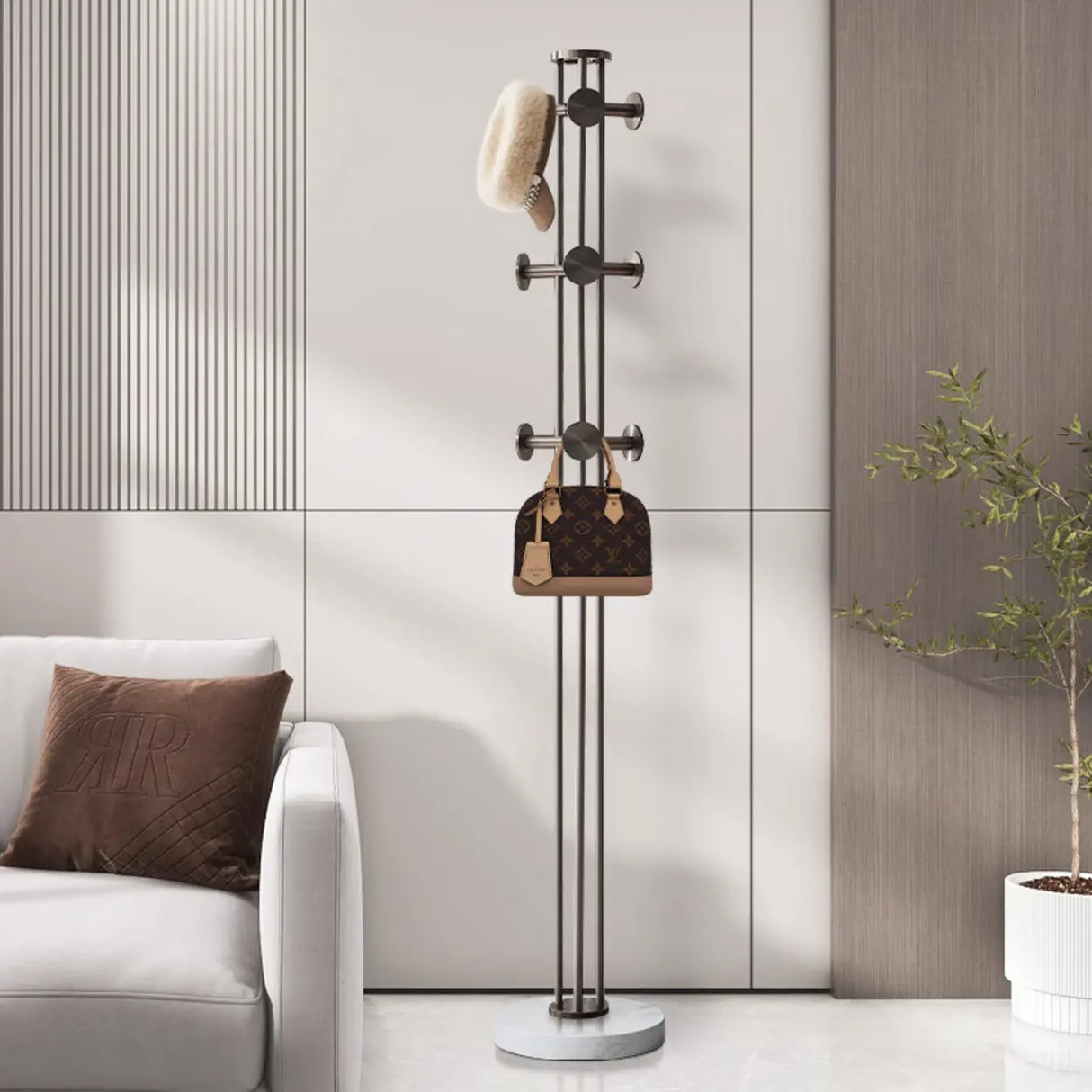 Tall Metal Gold-Black Freestanding Hooks Coat Rack Image - 5