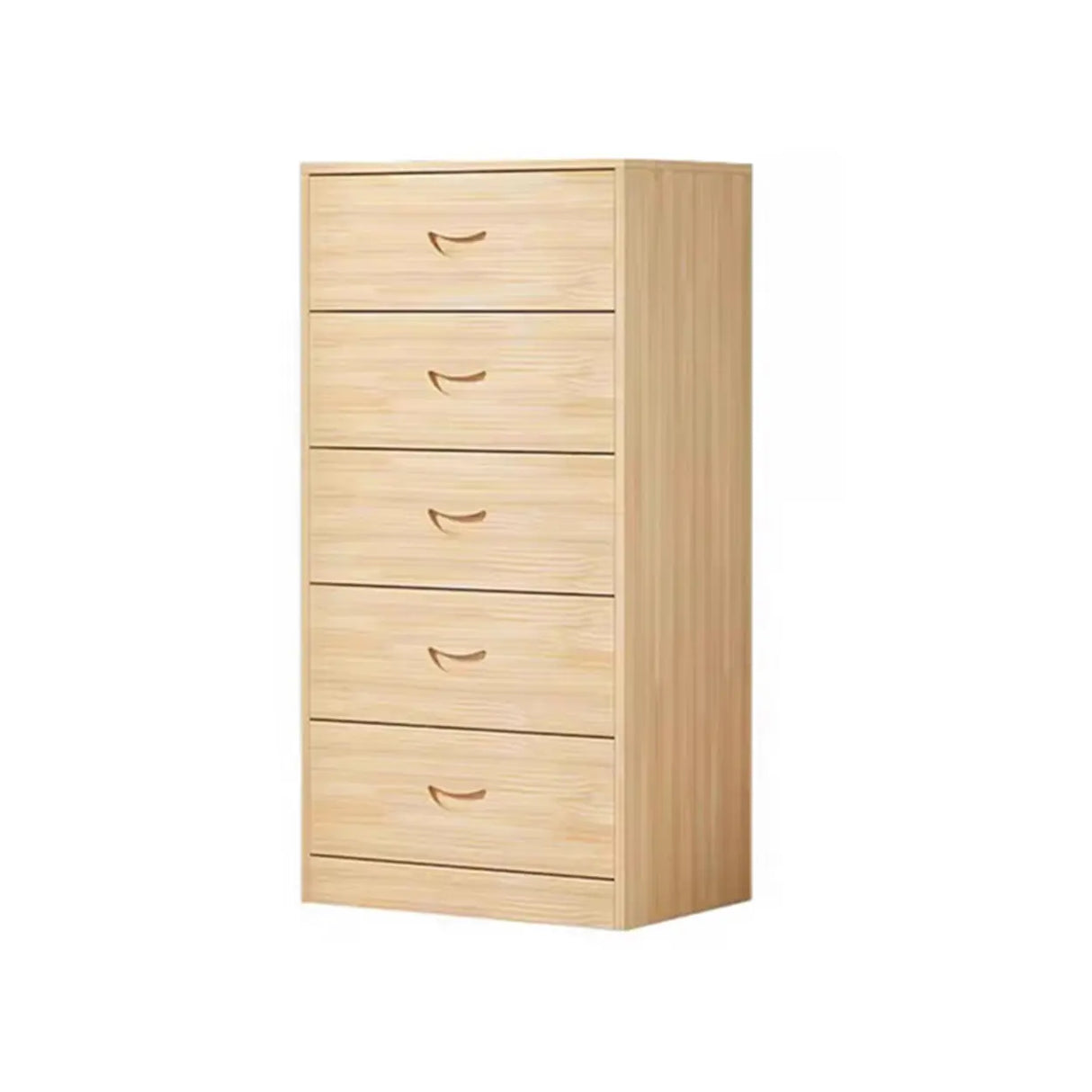 Tall Natural Finish Wood Vertical Five Drawers Chest Image - 10