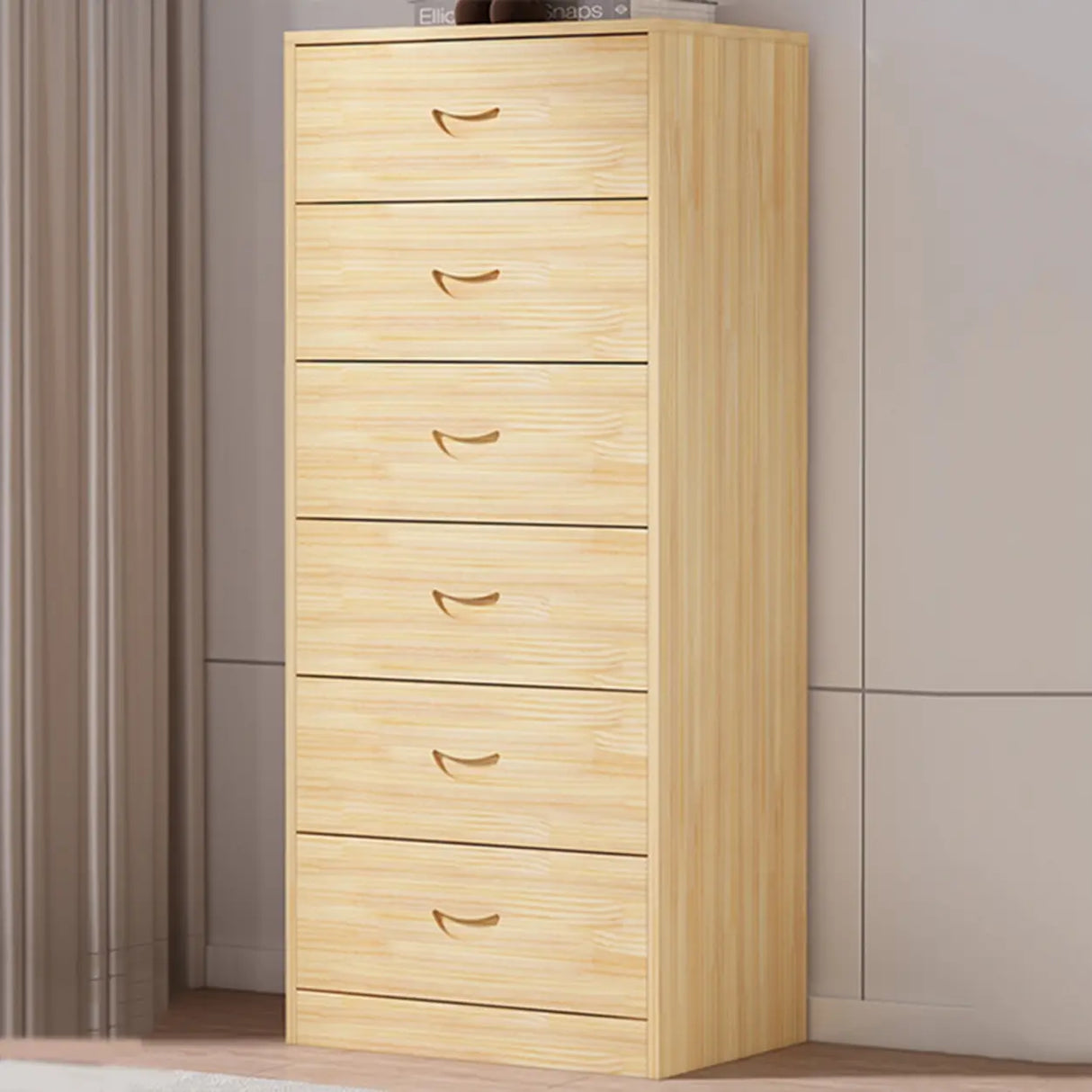 Tall Natural Finish Wood Vertical Five Drawers Chest Image - 1