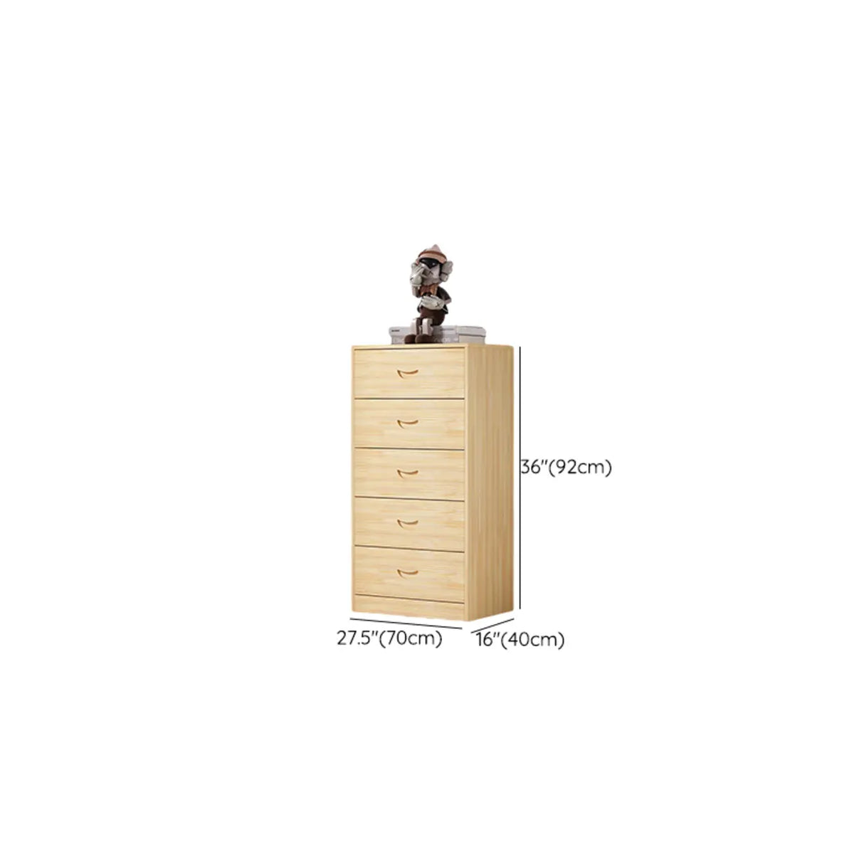 Tall Natural Finish Wood Vertical Five Drawers Chest Image - 26