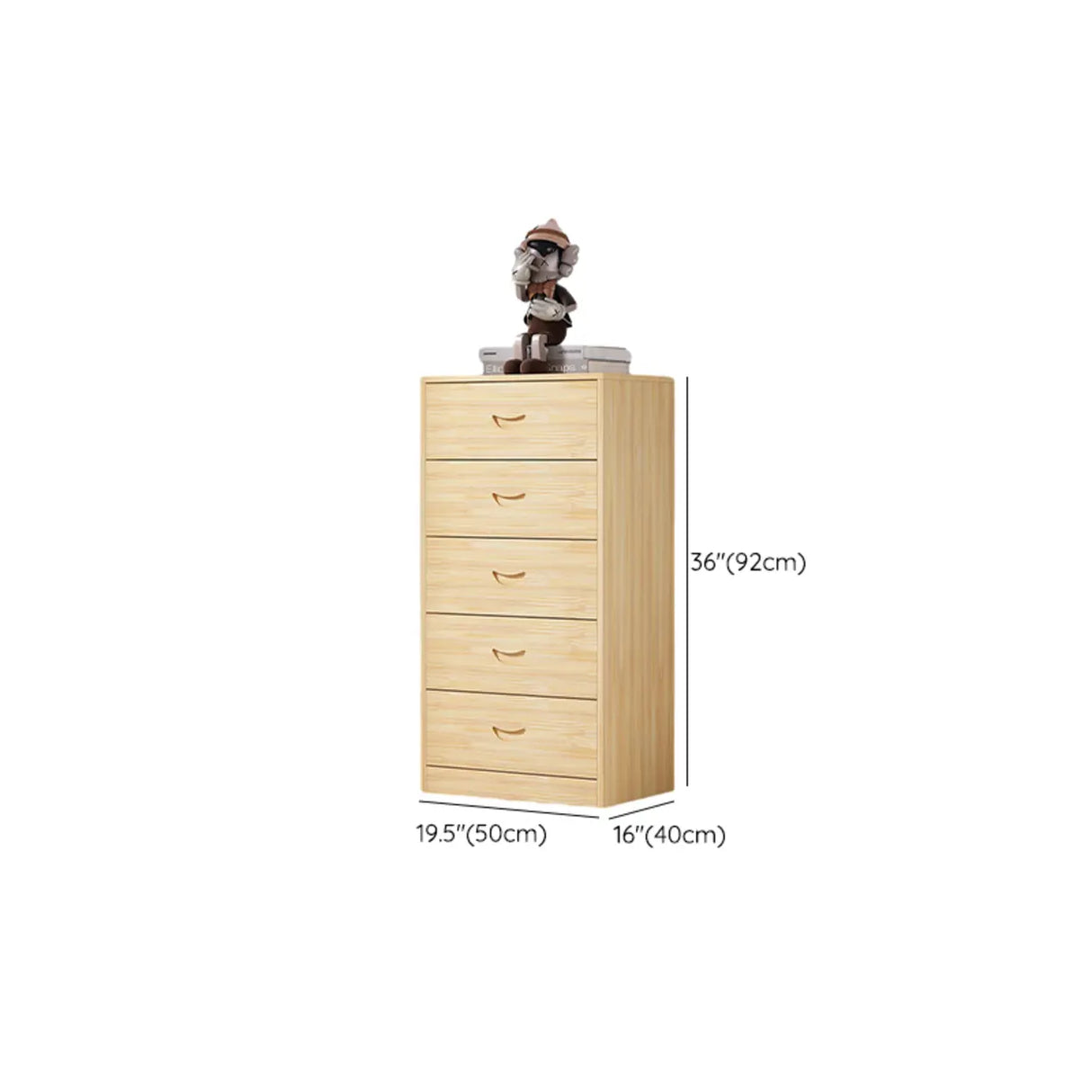 Tall Natural Finish Wood Vertical Five Drawers Chest Image - 30