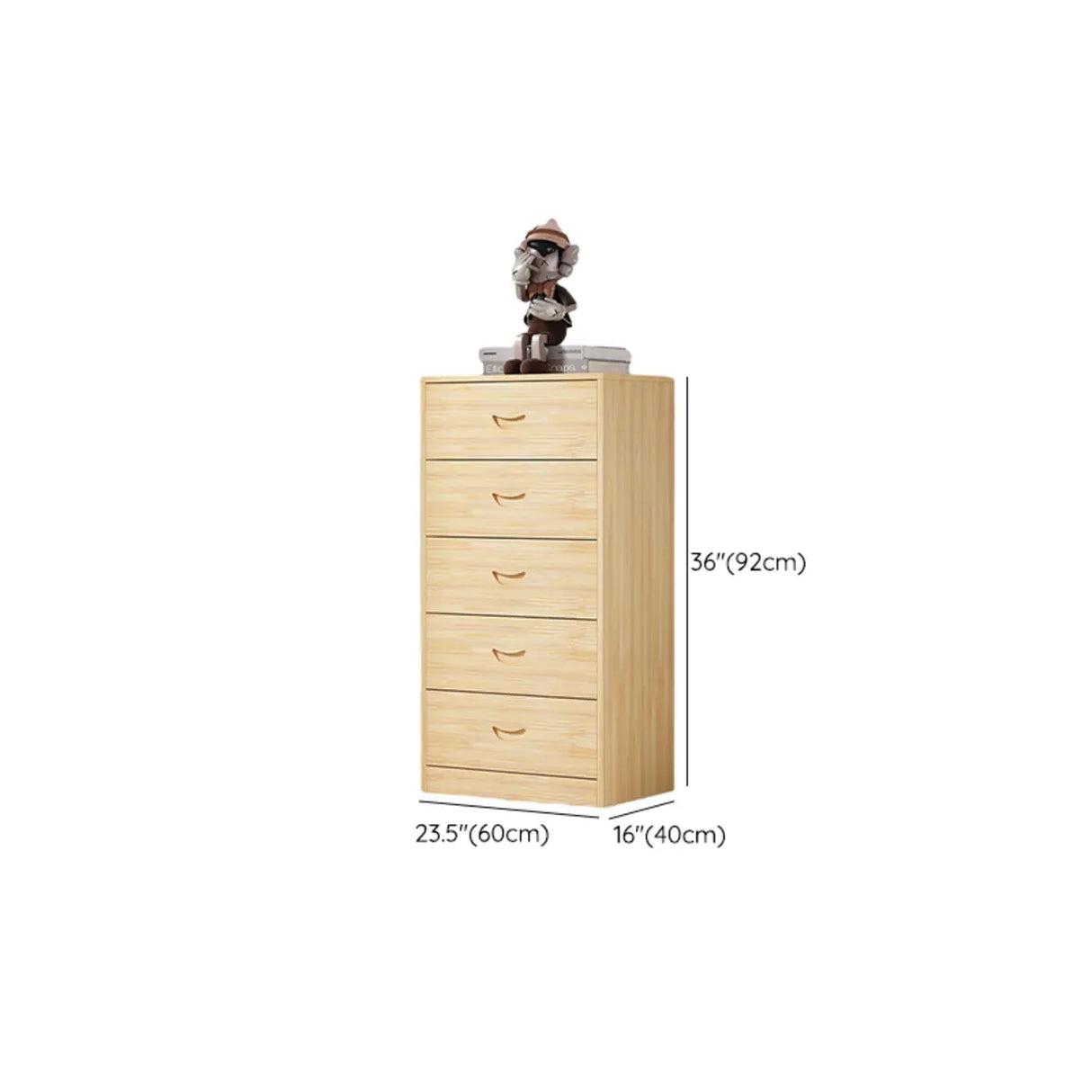 Tall Natural Finish Wood Vertical Five Drawers Chest Image - 31