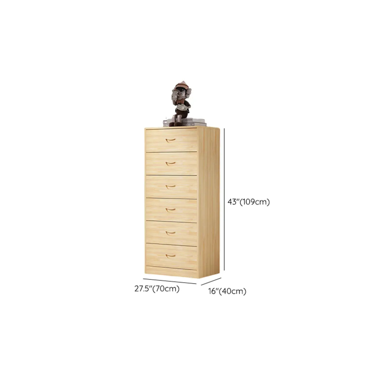 Tall Natural Finish Wood Vertical Five Drawers Chest Image - 33