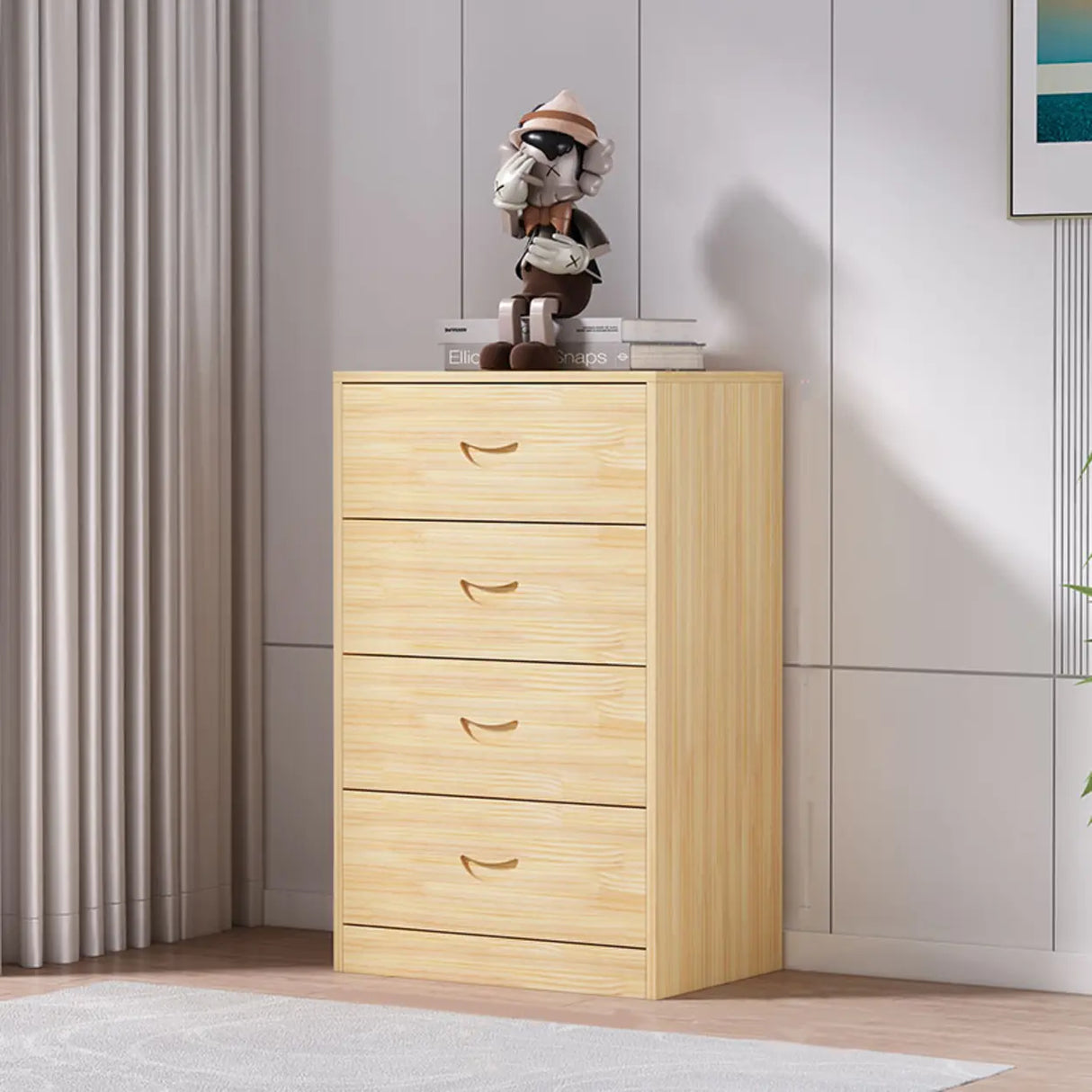 Tall Natural Finish Wood Vertical Five Drawers Chest Image - 3