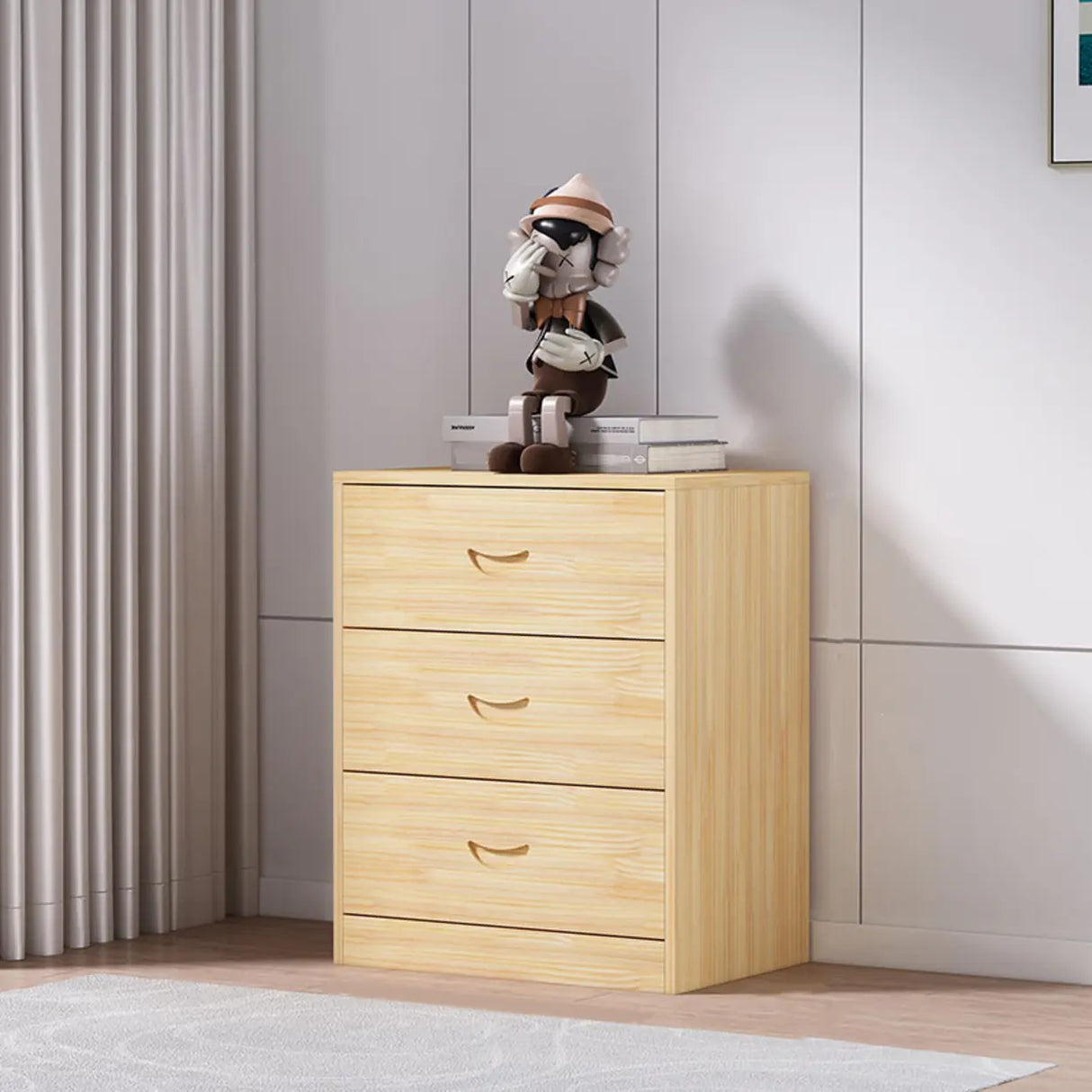 Tall Natural Finish Wood Vertical Five Drawers Chest Image - 5