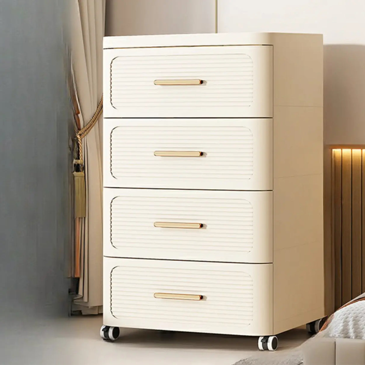 Tall Off-White Plastic Storage Drawers Chest with Casters Image - 17