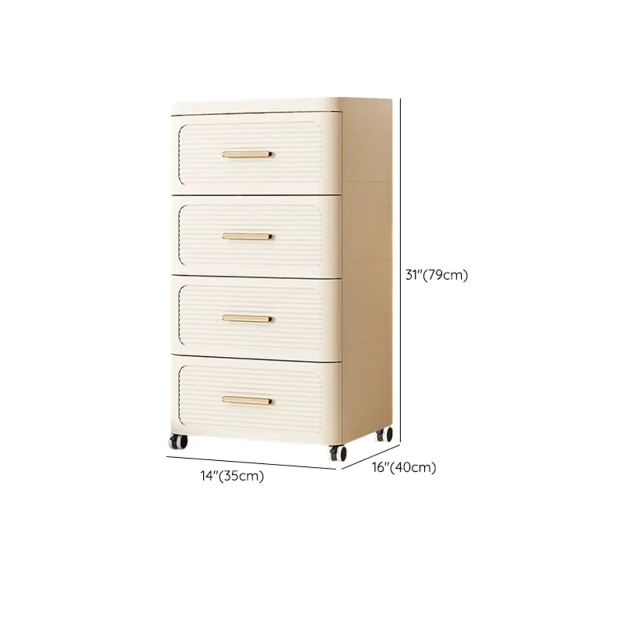 Tall Off-White Plastic Storage Drawers Chest with Casters Image - 26