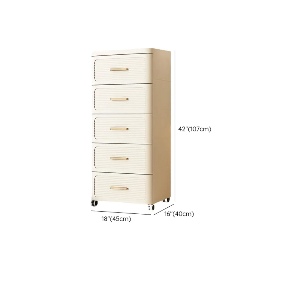 Tall Off-White Plastic Storage Drawers Chest with Casters Image - 28