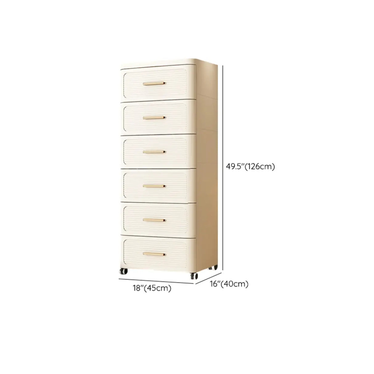 Tall Off-White Plastic Storage Drawers Chest with Casters Image - 29