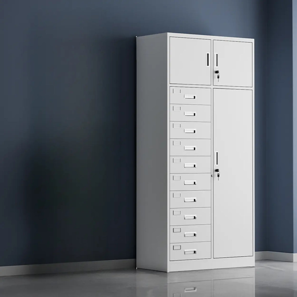 Tall Steel Vertical White Filing Cabinet with Key Lock Image - 10