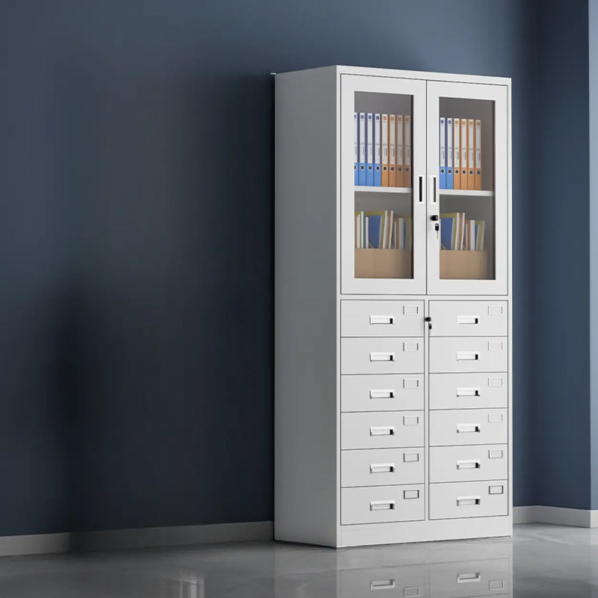 Tall Steel Vertical White Filing Cabinet with Key Lock Image - 11