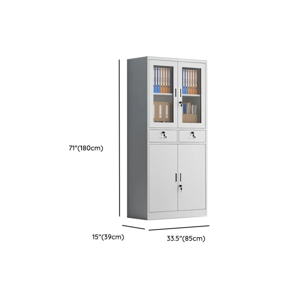 Tall Steel Vertical White Filing Cabinet with Key Lock