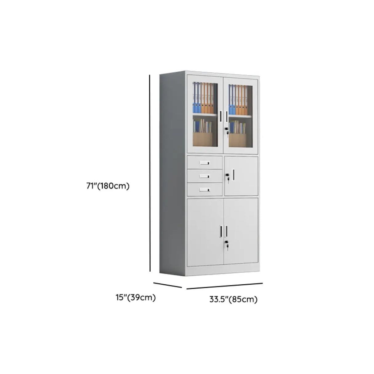 Tall Steel Vertical White Filing Cabinet with Key Lock Image - 13