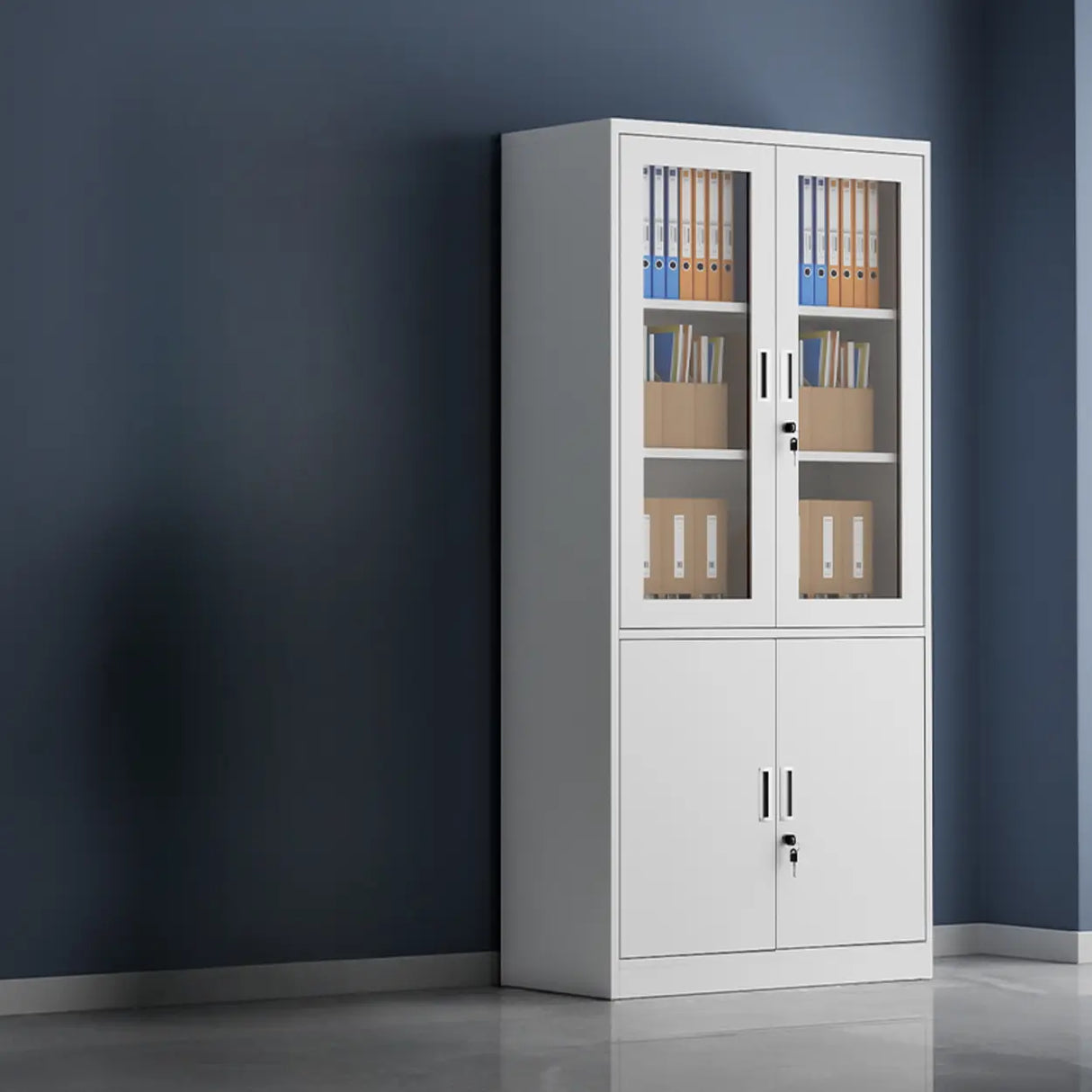 Tall Steel Vertical White Filing Cabinet with Key Lock Image - 2