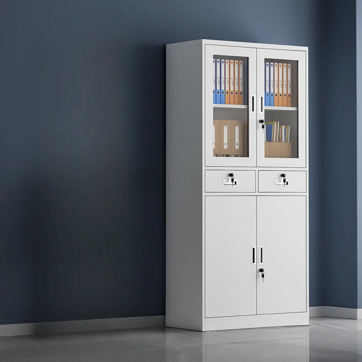 Tall Steel Vertical White Filing Cabinet with Key Lock Image - 3