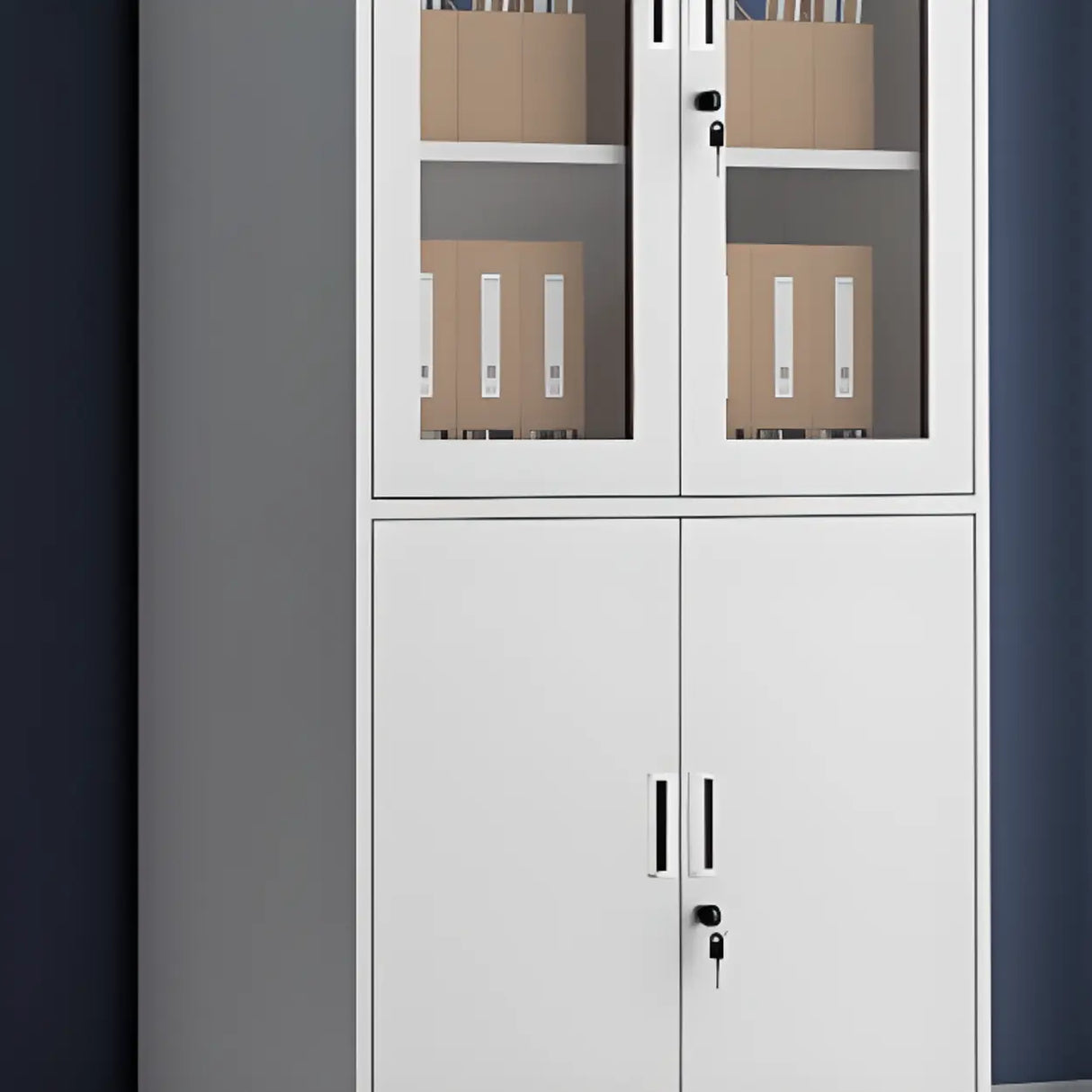 Tall Steel Vertical White Filing Cabinet with Key Lock Image - 4