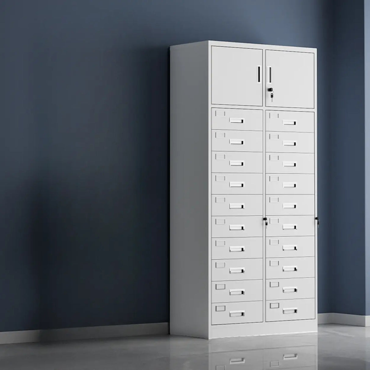 Tall Steel Vertical White Filing Cabinet with Key Lock Image - 5