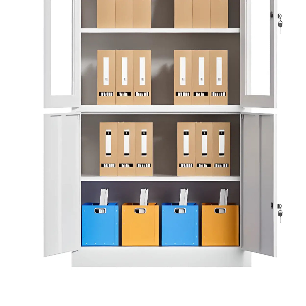 Tall Steel Vertical White Filing Cabinet with Key Lock Image - 6