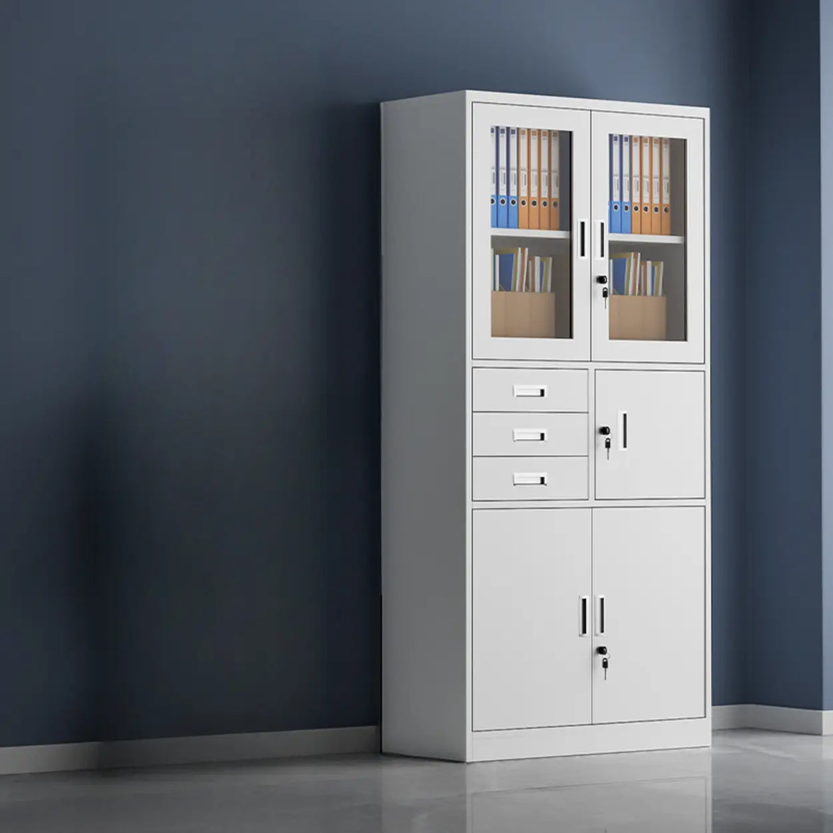 Tall Steel Vertical White Filing Cabinet with Key Lock Image - 8