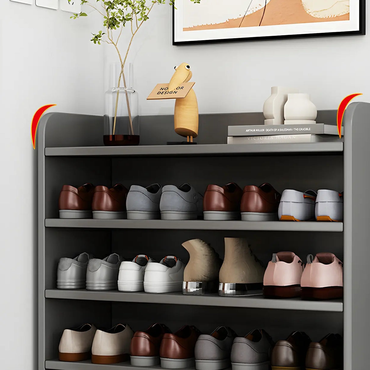 Tall Wood Free Standing Natural Closed Back Large Shoe Rack Image - 15