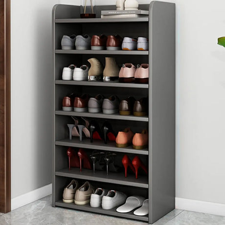 Tall Wood Free Standing Natural Closed Back Large Shoe Rack Image - 2