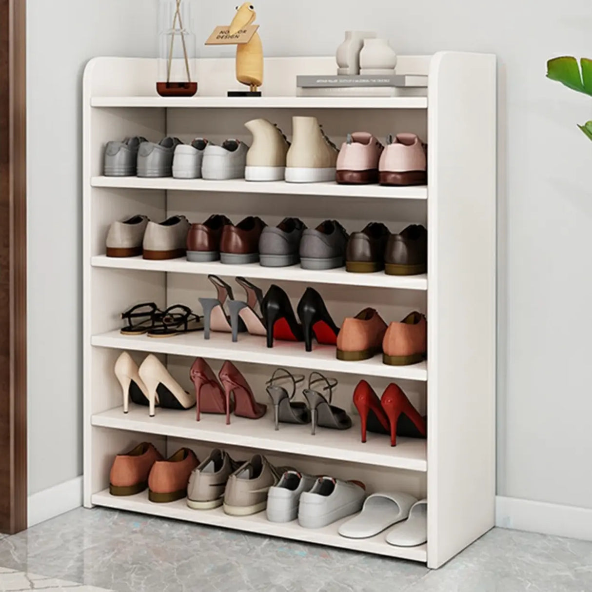 Tall Wood Free Standing Natural Closed Back Large Shoe Rack Image - 22