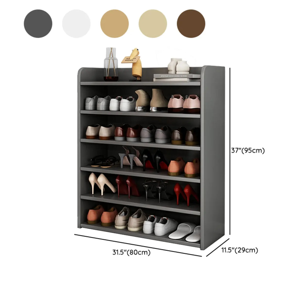 Tall Wood Free Standing Natural Closed Back Large Shoe Rack Image - 34