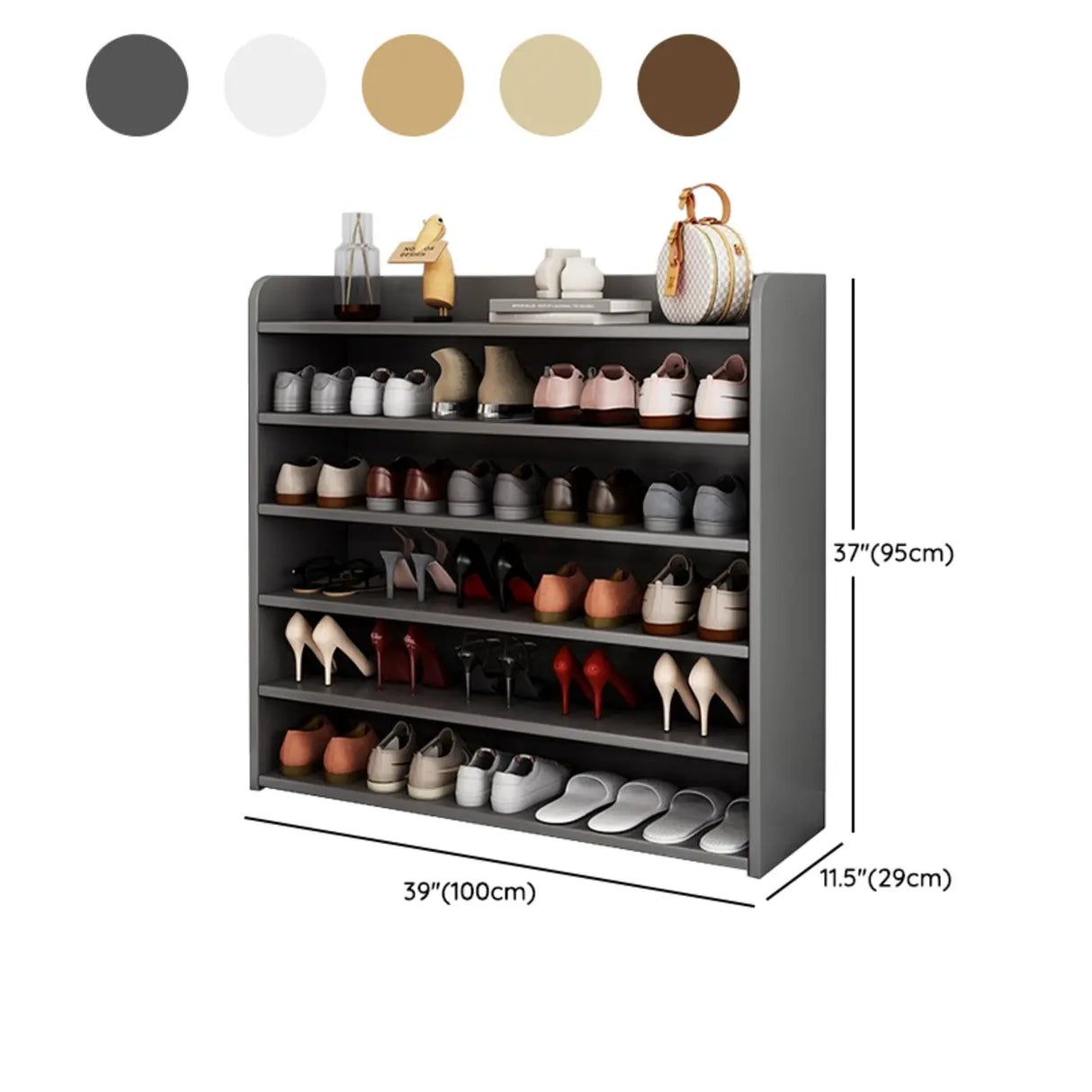 Tall Wood Free Standing Natural Closed Back Large Shoe Rack Image - 35