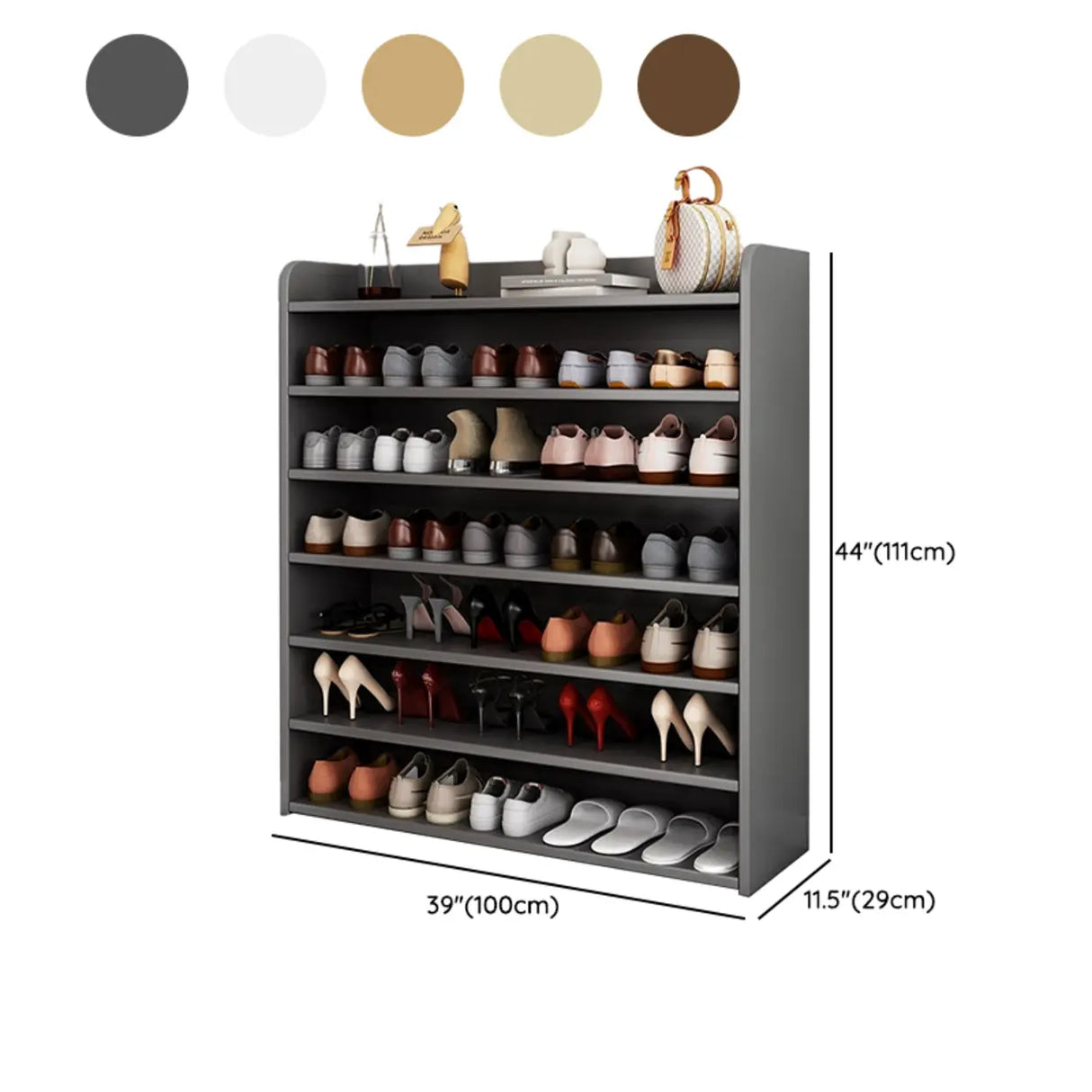 Tall Wood Free Standing Natural Closed Back Large Shoe Rack Image - 38