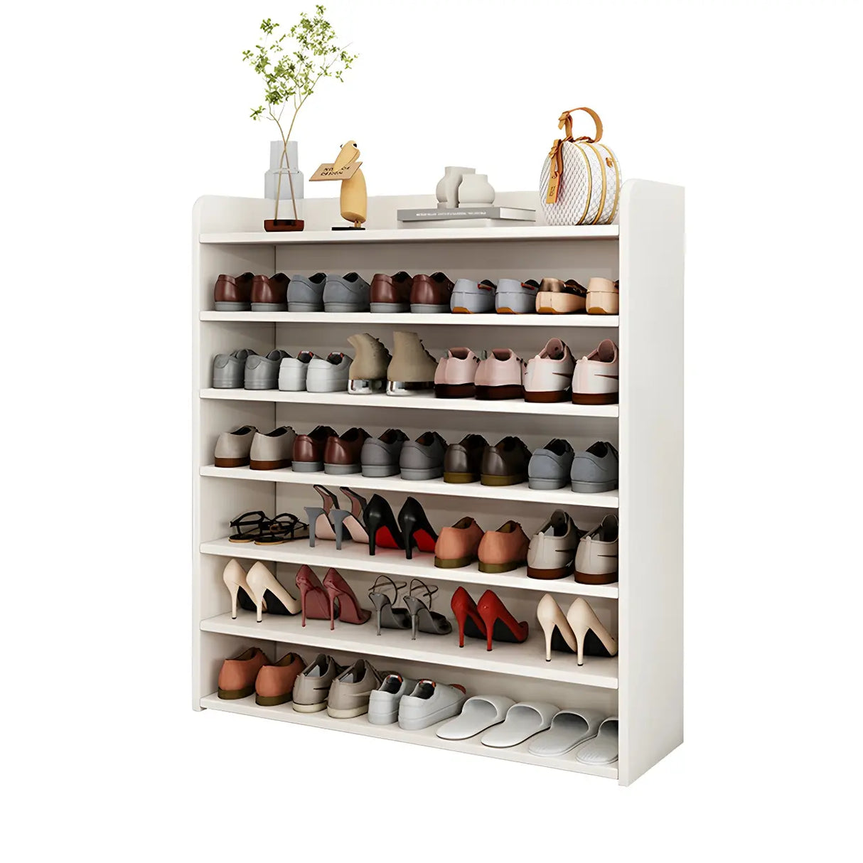 Tall Wood Free Standing Natural Closed Back Large Shoe Rack Image - 9