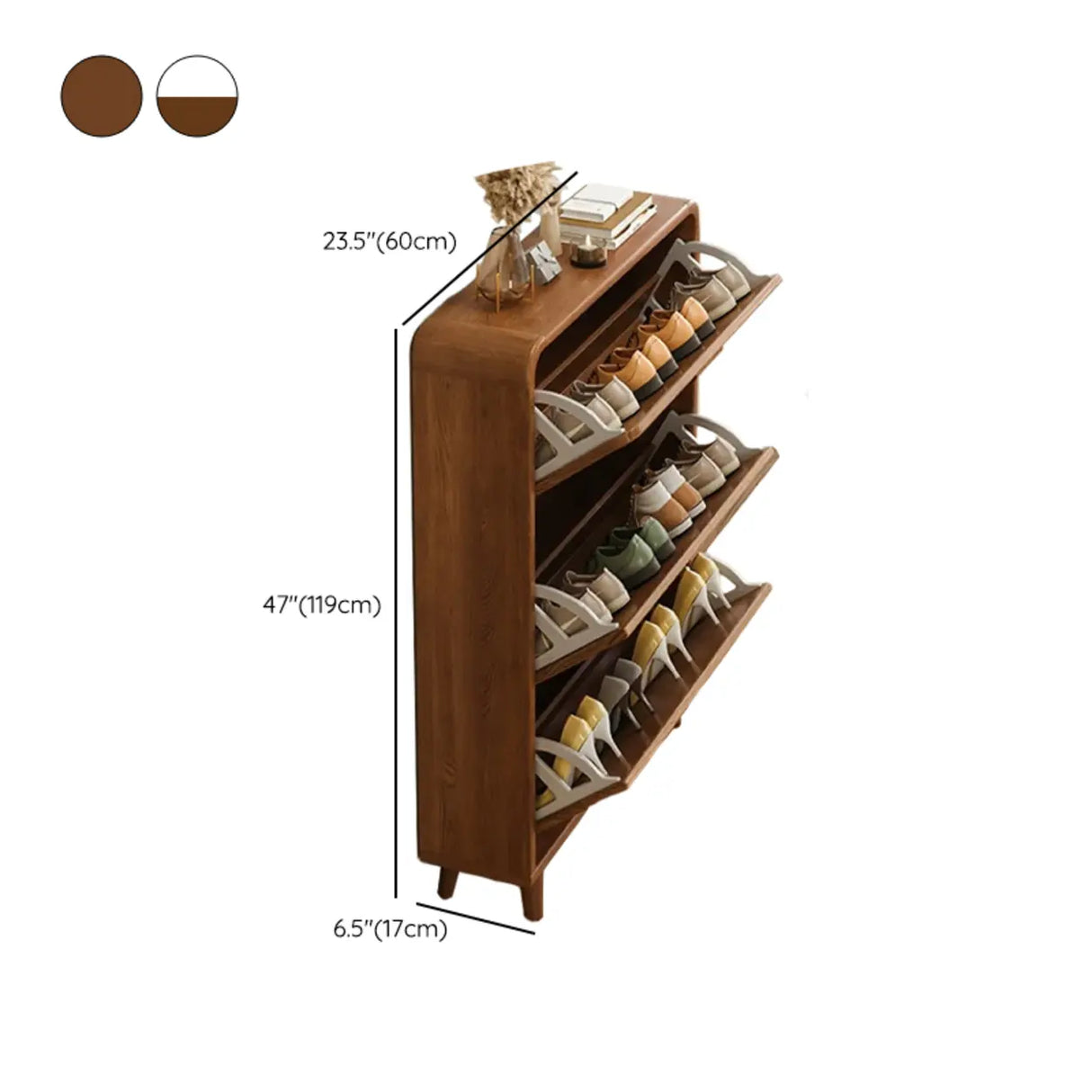 Tall Wooden Adjustable Brown Drop Front Shoe Organizer