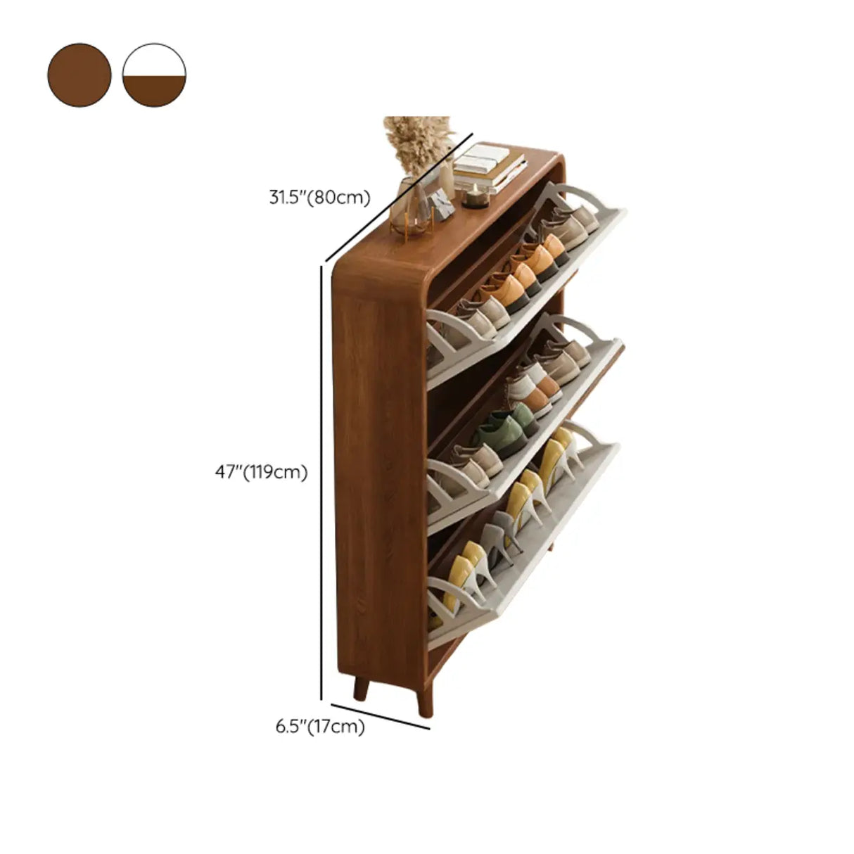 Tall Wooden Adjustable Brown Drop Front Shoe Organizer Image - 25