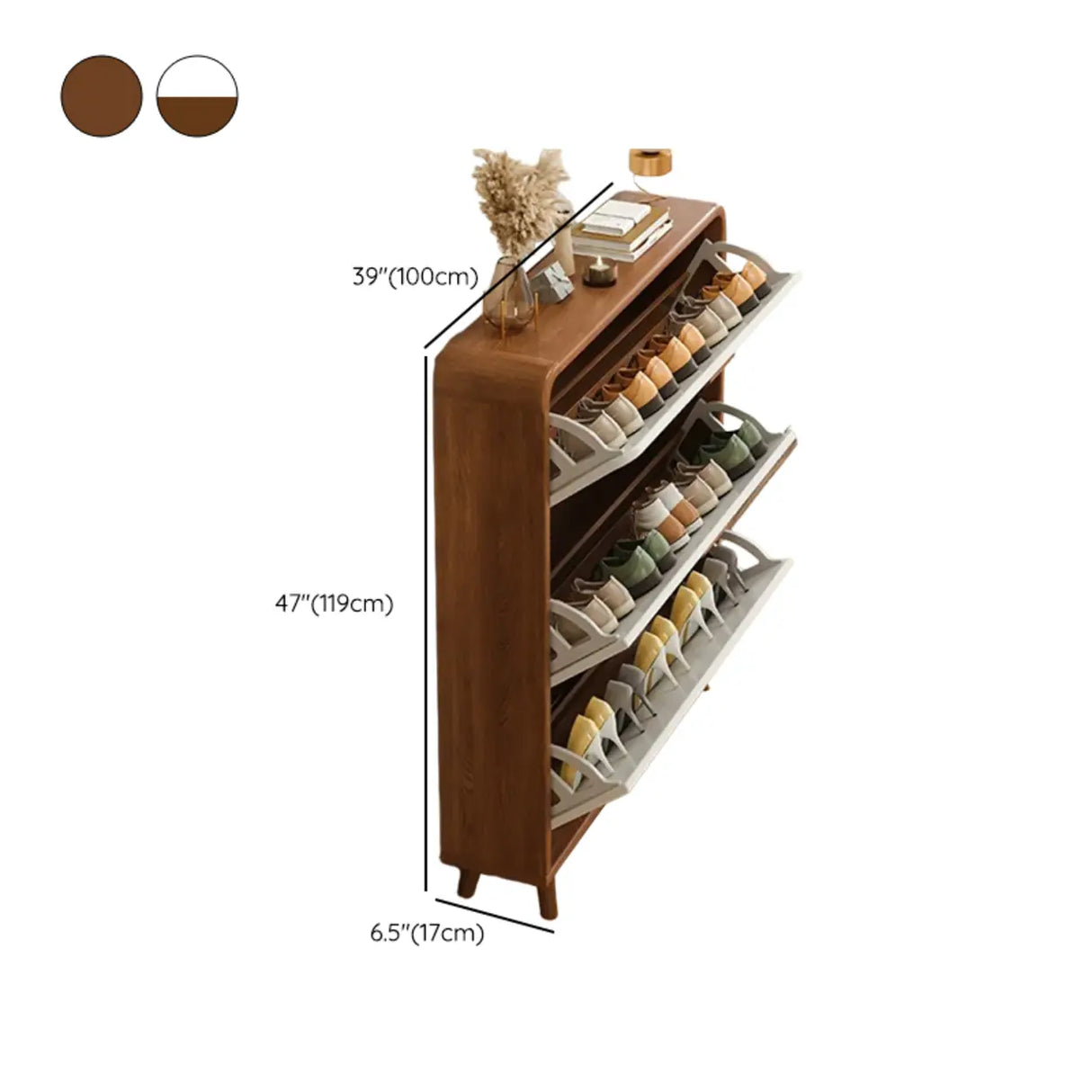 Tall Wooden Adjustable Brown Drop Front Shoe Organizer Image - 26