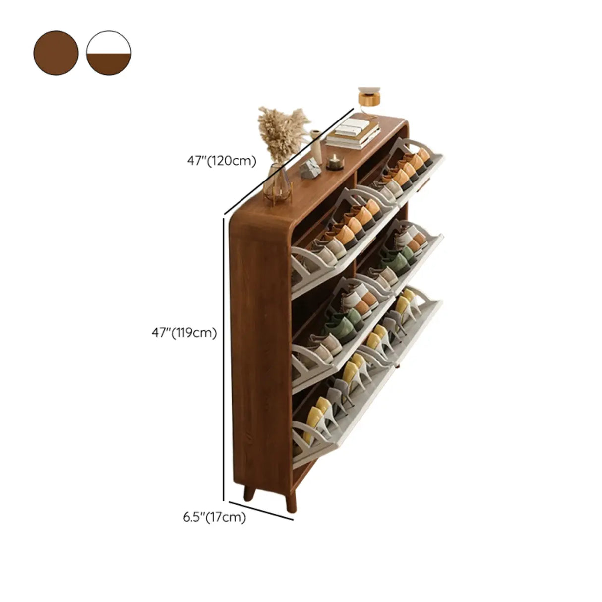 Tall Wooden Adjustable Brown Drop Front Shoe Organizer Image - 27