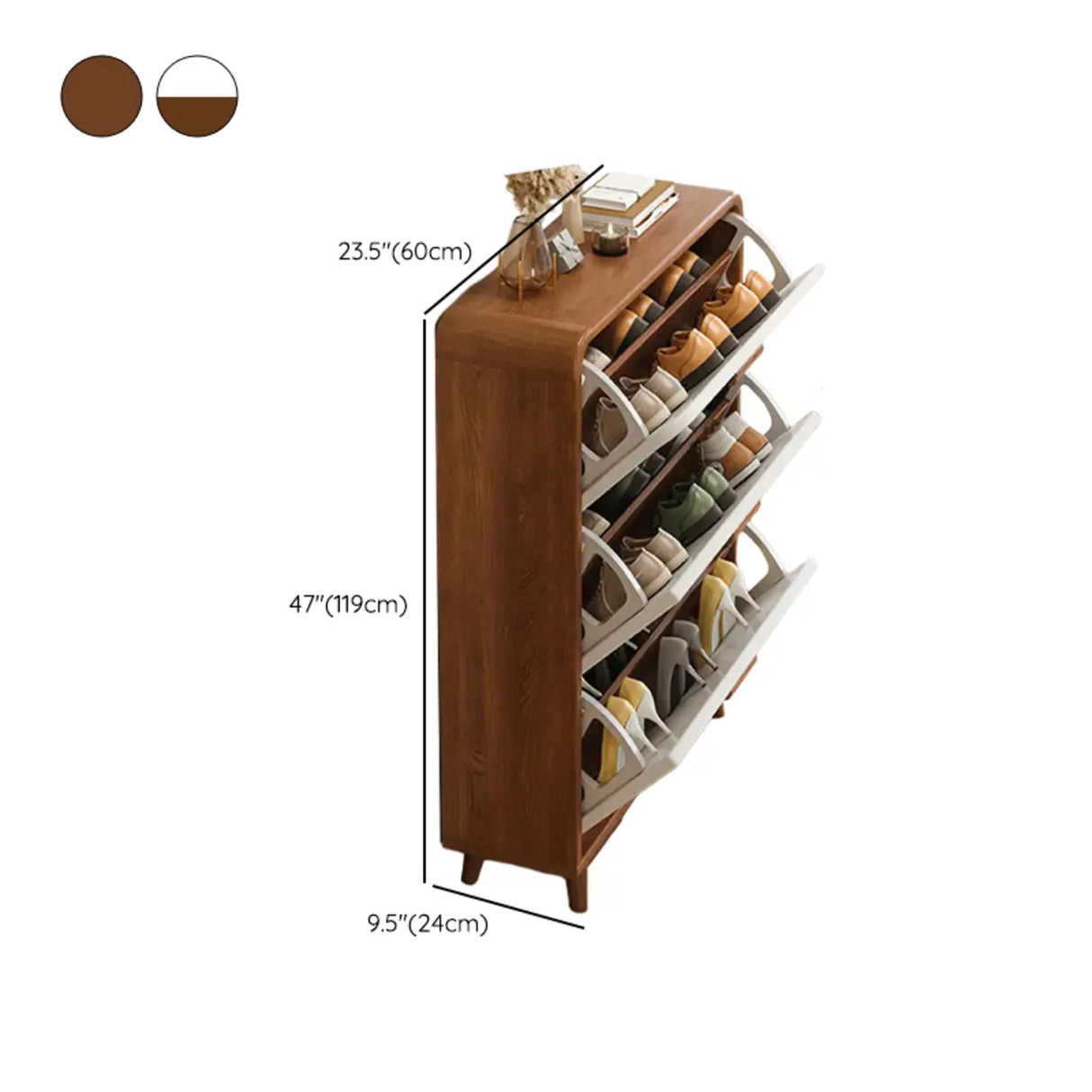 Tall Wooden Adjustable Brown Drop Front Shoe Organizer Image - 28
