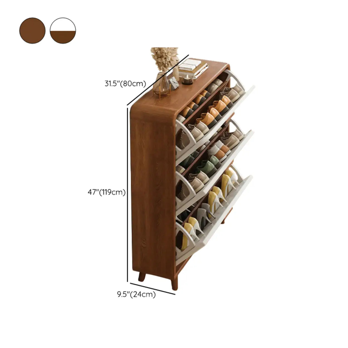 Tall Wooden Adjustable Brown Drop Front Shoe Organizer Image - 29