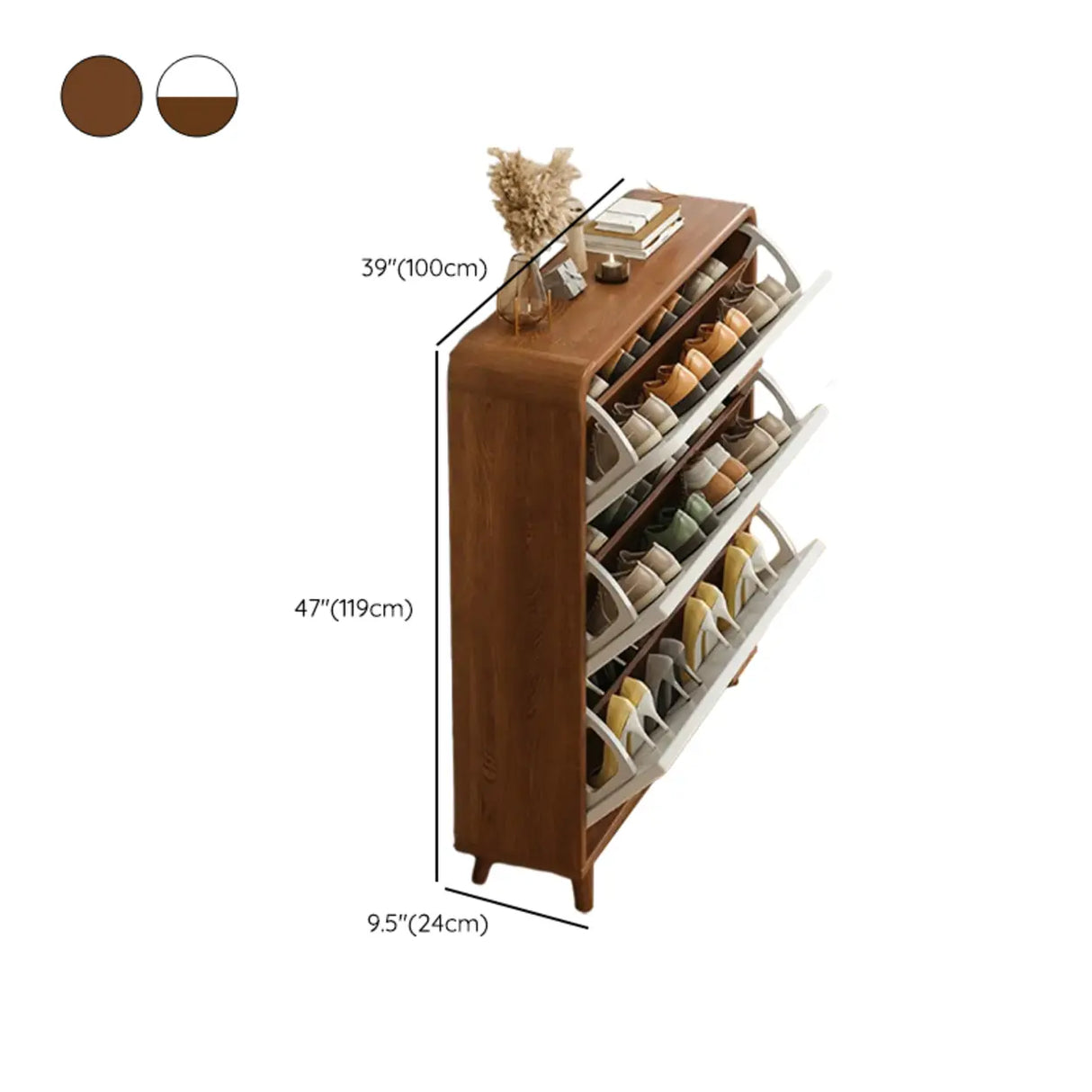 Tall Wooden Adjustable Brown Drop Front Shoe Organizer Image - 30