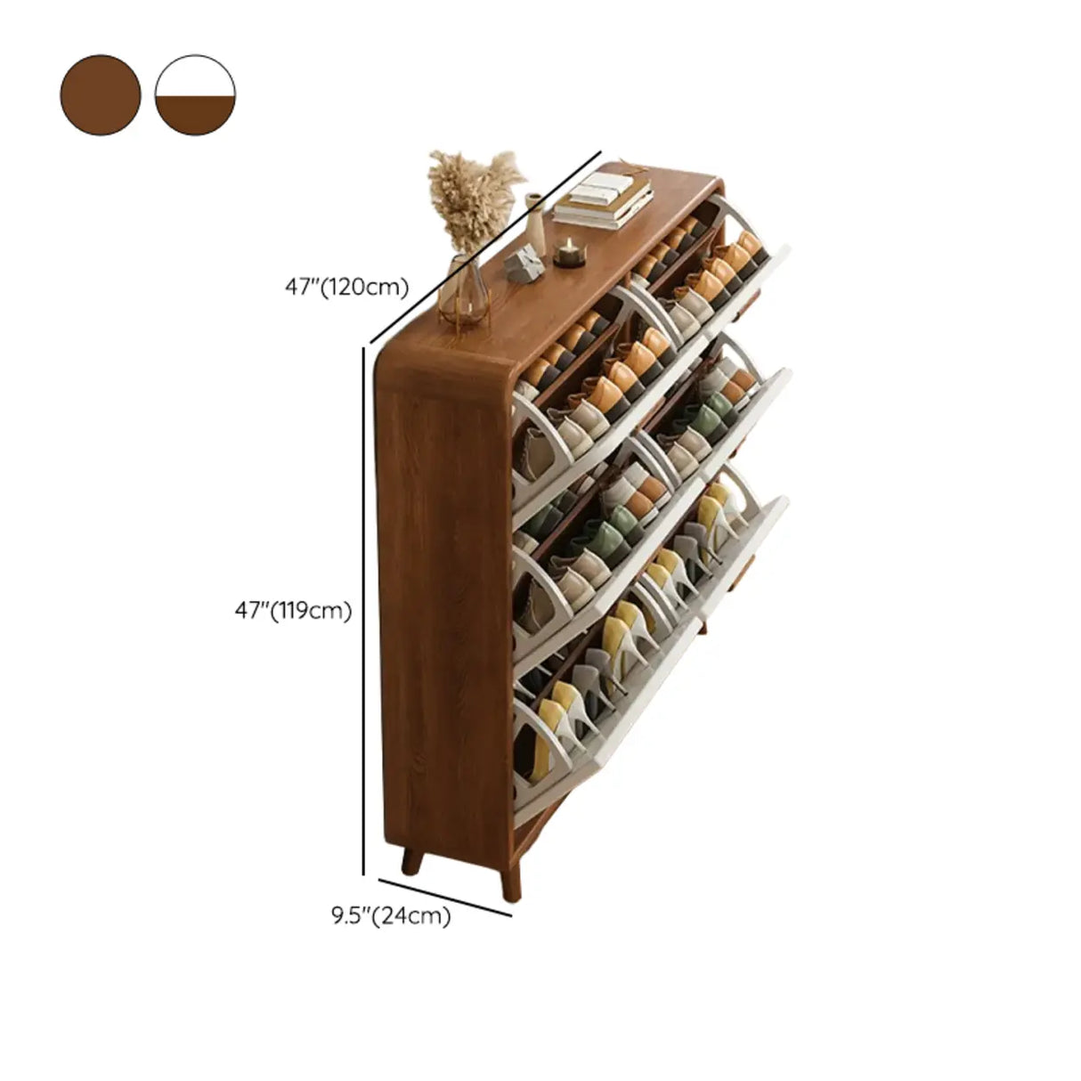 Tall Wooden Adjustable Brown Drop Front Shoe Organizer Image - 31