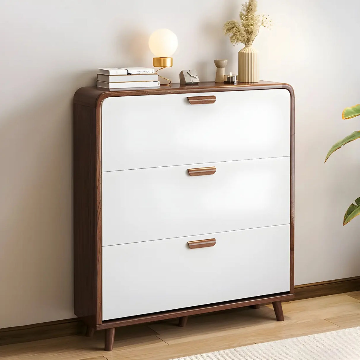 Tall Wooden Adjustable Brown Drop Front Shoe Organizer Image - 3