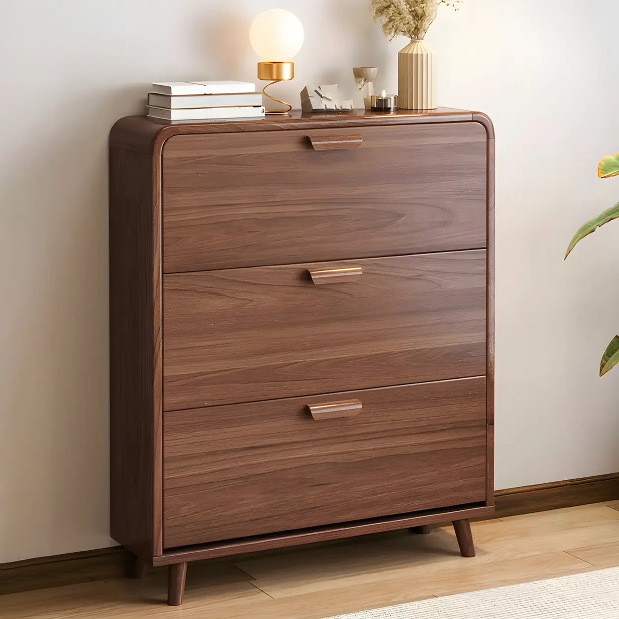 Tall Wooden Adjustable Brown Drop Front Shoe Organizer Image - 5