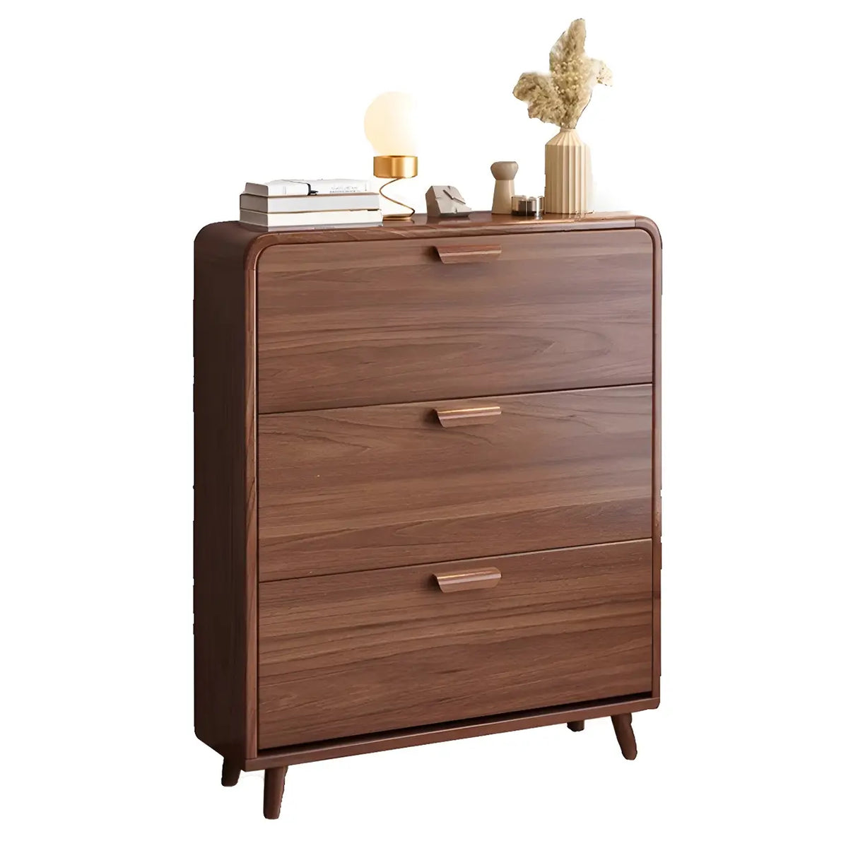 Tall Wooden Adjustable Brown Drop Front Shoe Organizer Image - 9