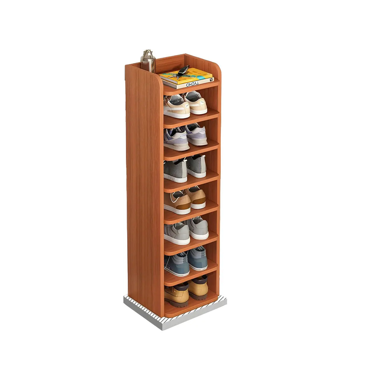 Tall Wooden Entryway Brown Large Capacity Shoe Rack Image - 10