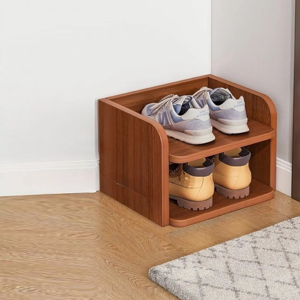 Tall Wooden Entryway Brown Large Capacity Shoe Rack Image - 14